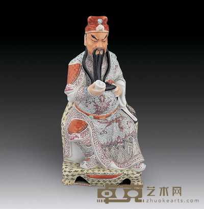 民国 粉彩关公座像 高26.5cm